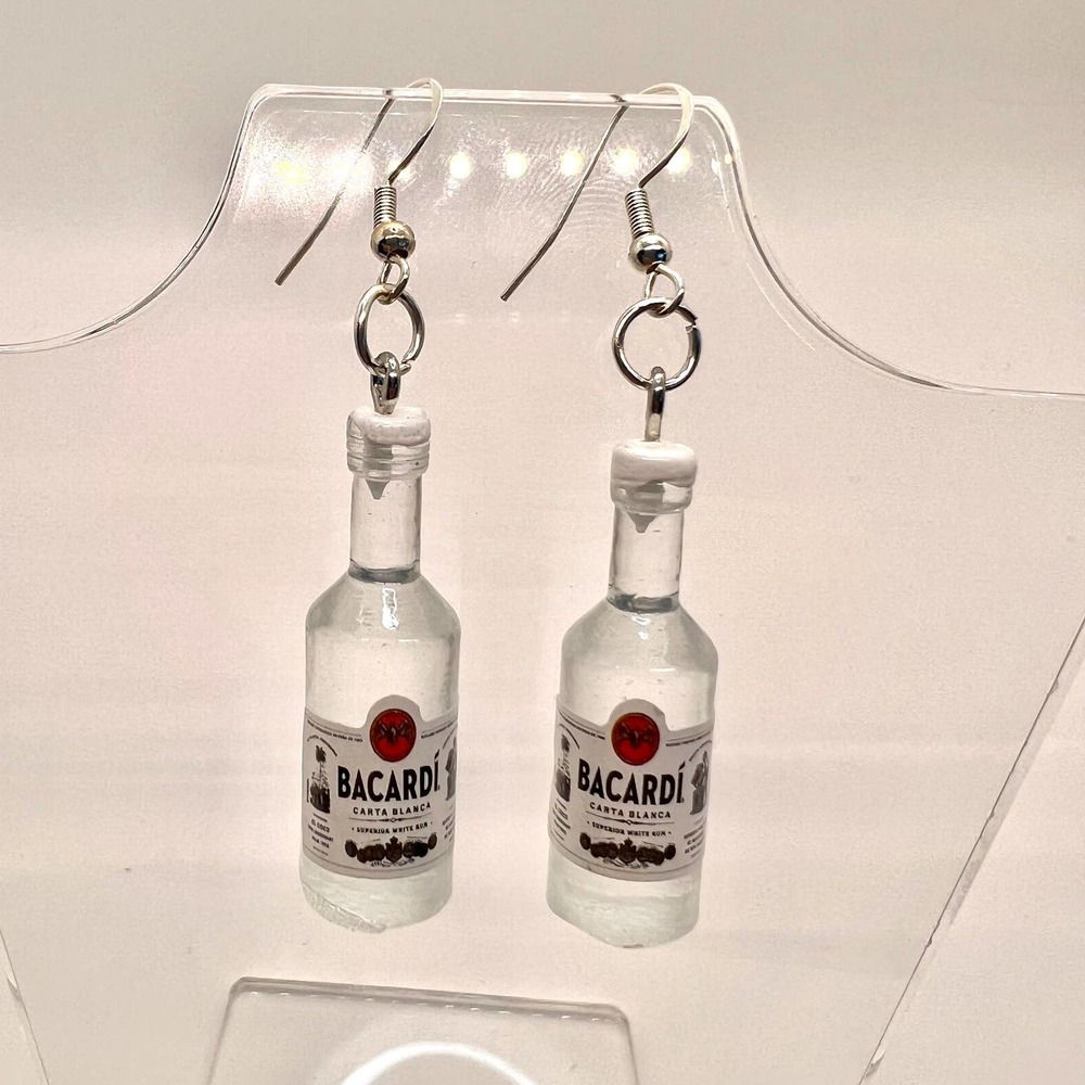 Bacardi Rum Earrings - Alcohol Bottle Earrings - New Years Party Earrings